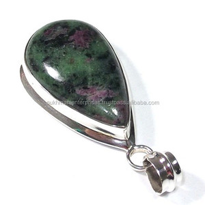 Colgante Ovalado de Plata 925 con Rubí Zoisita Natural, Estilo Bohemio, Unisex, para Uso Diario, con Dije Solitario - Product Image 2