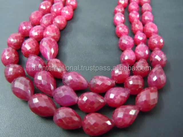 Corundum Ruby Gemstone Faceted Briolette Tear Drops Beads Factory Price
