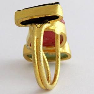 Élégant Prehnite _ bague plaquée or en argent Sterling 925, Onyx noir et rubis - Product Image 4