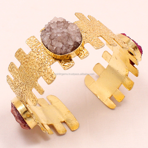 Pati-brazalete curvo de ágata de azúcar multicolor, pulsera ajustable hecha a mano, Estilo Vintage - Product Image 1