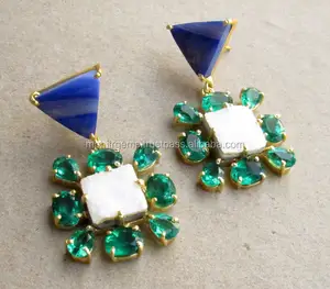 Pendientes llamativos para mujeres y niñas, rebanada de ágata de colores, forma cuadrada de trillón para bodas, fiestas, compromisos, Idea de regalo perfecta - Product Image 1