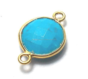Conector de bisel de piedras preciosas turquesas con chapado en oro y plata hecho a mano doble fianza facetada accesorios para hacer joyas - Product Image 1