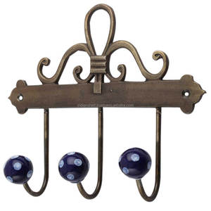 Traditional <b>Bulk</b> Ceramic Metal Dotted Design Blue and <b>White</b> Vintage Wall Hooks for Hat Keys <b>Mugs</b> Clothes Utensil Holder - Product Image 1