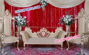 Conjunto de sofás tallados de plata para boda asiática, conjunto de sofás plateados para boda, modernos - Product Image 4