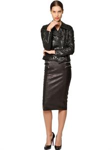 Veste en cuir pour femme Galvaine, élégante, imprimé croco, accessoire de vêtement turc - Product Image 2