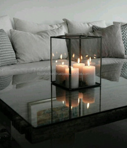 Square Glass <b>Lantern</b> With Black Frame For Candle Home Decoration Heat Resistant Durable Design - Product Image 2
