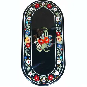 Oval Shape Marble Inlay Dining Table Top Antique Pietra Dura Marble Inlay Table Top