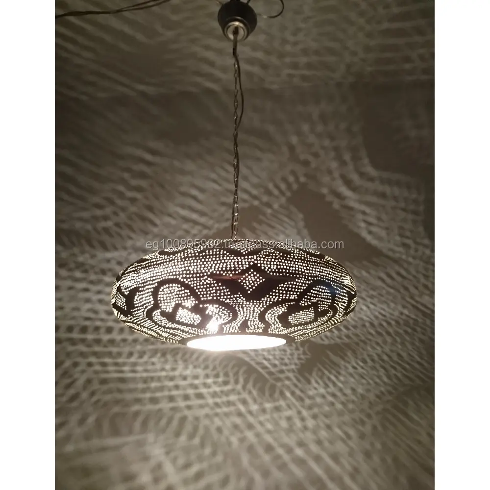B254 Silver Plated Steel Egyptian Oriental Moroccan Pie Lampshade Hanging Lamp