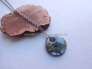 Collier pendentif Labradorite 30 mm rond plaqué or et rhodium Bijoux fins chrétiens avec gros pendentifs et breloques de fête - Product Image 3