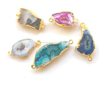 Pendentif unisexe plaqué or 18 carats avec tranche d'agate naturelle et druse, motif en forme de chiffre mignon, fait main, double attache, idéal pour mariage, fête, fiançailles, cadeau