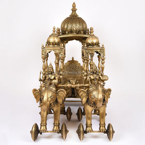 Sculptures de chariot en bronze doré, faites à la main en Inde, en bronze doré, grande taille, figurines, décoration d'intérieur, articles cadeaux, 40 x 20 pouces, BCR-02 - Product Image 3
