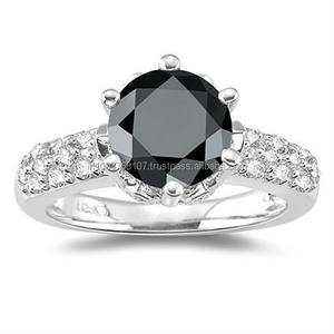 Bagues de mariage en diamant noir, cloutée, diamant noir naturel, - Product Image 1