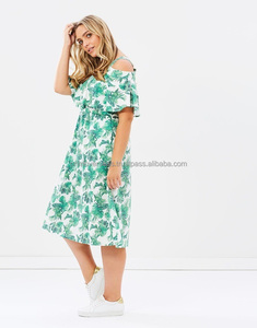 ชุดเดรสยาวคลุมเข่าสำหรับผู้หญิง,ชุดกระโปรงผ้าฝ้ายลายดอกแบบสั่งตัด - Product Image 2