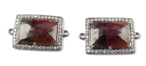 Piedra preciosa de zafiro azul de forma ovalada, Conector de diamante pavimentado de oro, Material de latón para fabricación de joyas, componentes de hallazgos de joyería - Product Image 2