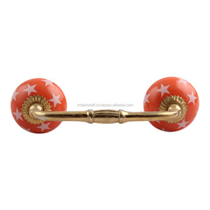 แฮนด์เมดขายส่งตกแต่งสีส้มเซรามิกสะพานมือจับประตู Almirah ดึงสำหรับห้องครัวห้องน้ำ4นิ้ว BH-226-CK-1402 - Product Image 4