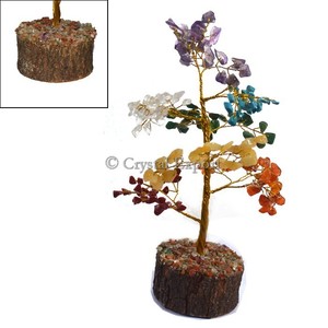 Tự Nhiên Bảy Chakra Đá Quý Cây Với Agate Slice Cơ Sở Phong Thủy Ấn Độ Bức Tượng Chữa Bệnh 7 Chakra Tinh Thể Tiền Cây - Product Image 1