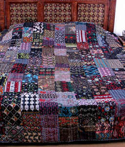 Couvre-lit de reine patchwork Kantha fait main - Product Image 1