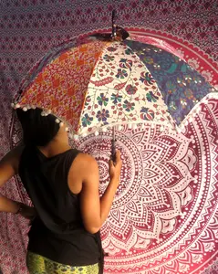 Indian Patchwork Mandala Design Sun Protection Umbrella Small Parasole Wholesaler