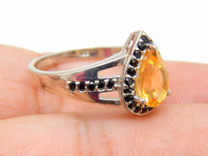 Anillo de Compromiso y Boda de Plata de Ley 925 con Citrino y Cuarzo, Clásico, de Alta Calidad, con Engaste de Garras, para Mujer - Product Image 2