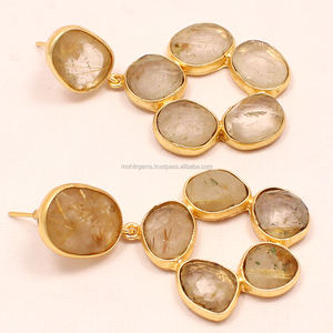 Rutiled-pendiente de cuarzo redondo para mujer, con agujero, Estilo Vintage - Product Image 2