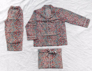 Cómodo Conjunto de pijama de tela con estampado de bloques a mano para niños, ropa de dormir de verano, camisa con botones y pantalones de cintura elástica Pj - Product Image 1