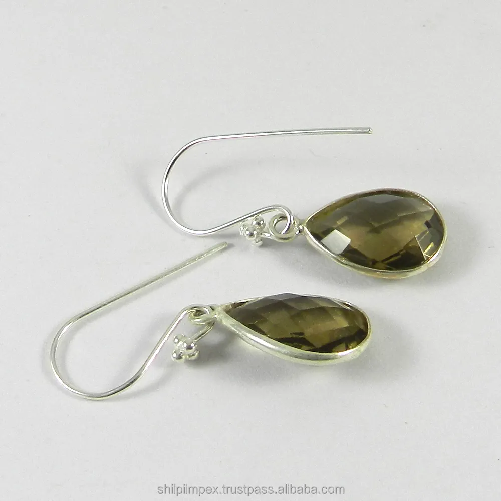 Smoky hydro gemstone 925 sterling silver handcraft bezel set dangle earring