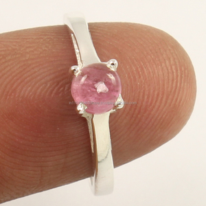 Anillos de piedras preciosas de cabujón de turmalina Rosa Natural 925 Plata de ley sólida forma redonda Ajuste de garra tamaños de anillo joyería Premium - Product Image 2