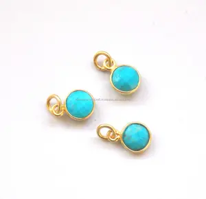 Hecho a mano Natural turquesa piedras preciosas hallazgos de joyería forma redonda chapado en oro enlace bisel conector para fiestas bodas - Product Image 1