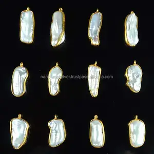 NanPlanetSilver GC002 Plaqué or Biwa Pearl Bezel Setting Gemstone Pendant - Product Image 1