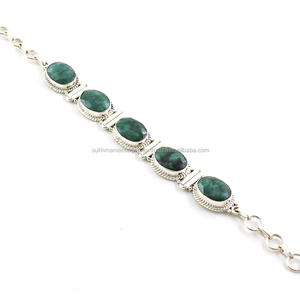 925 Silver Bracelet Emerald Stone <b>Handmade</b> <b>Jewelry</b> - Product Image 4