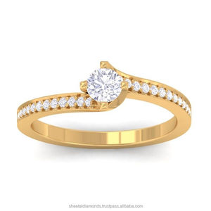 1.00Ct Anillo solitario de diamante natural con acento 14K Oro sólido Anillo de boda de diseño moderno - Product Image 2