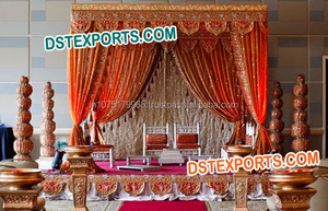 Fondo de boda decoración satén colorido hecho a mano bordado último diseño azul Rosa Lehriya cordón telón de fondo Material satinado - Product Image 6