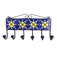 Crochets muraux antiques en céramique, en vrac, peints à fleurs bleues, 6 chevilles, cintres, réutilisables, utilitaires, sacs à chapeaux, vêtements lourds, HK-456