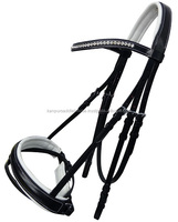 Bride en cuir avec bandeau en cristal fantaisie Bride de dressage rembourrée souple Bride de cheval Équipement de course Accessoires pour chevaux