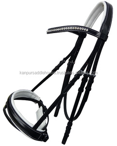 Bride en cuir avec bandeau en cristal fantaisie Bride de dressage rembourrée souple Bride de cheval Équipement de course Accessoires pour chevaux - Product Image 1