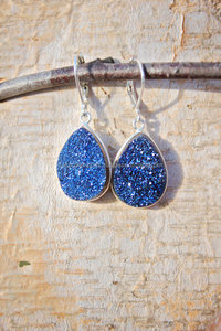 Druzy ต่างหูหยดน้ำตาสีน้ำเงินเข้ม,ต่างหูห้อยหินของขวัญวันวาเลนไทน์ - Product Image 4