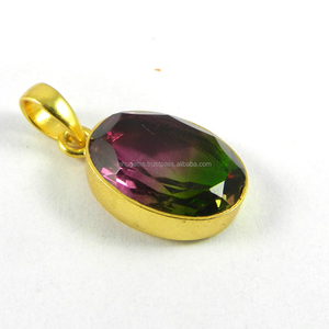 Juego de bisel de piedras preciosas de doble Color, colgante chapado en oro de 18k para hacer collar, pulsera, joyería de moda IG2861 - Product Image 1