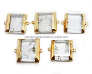 Silver 925 Sterling Silver Gemstone <b>Crystal</b> Quartz Square Double Bail Connector Gold Plated Bezel Setting Classic <b>Charm</b> <b>Pendants</b> - Product Image 2