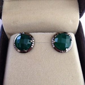 Green Onyx Pave ชุดต่างหูสตั๊ดแฟชั่น Pave CZ พลอย - Product Image 2