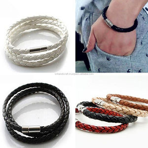 Trendy <b>Mens</b> Genuine Braided Leather Steel Magnetic Clasp - Product Image 1