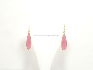 Pierre précieuse Monalisa rose avec plaqué or fait à la main forme ovale à la mode nouveau Design bijoux femme boucle d'oreille - Product Image 2