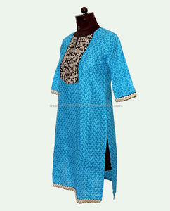 Chalecos étnicos largos Kurti lavables a máquina bordados de algodón azul de estilo moderno vestido indio adultos señoras ropa informal Digital - Product Image 2