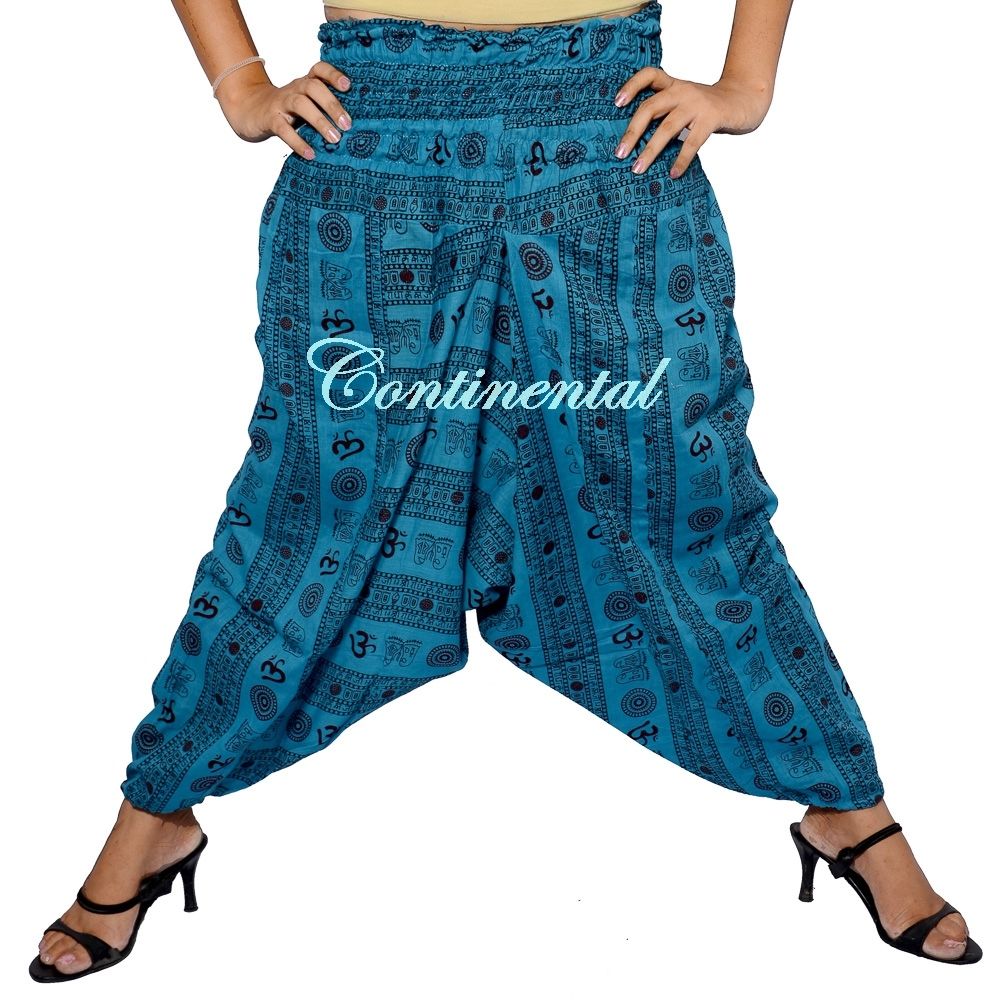 Om Aum Ali Baba Harem Gypsy Aladdin Pants Festival Unisex Yoga Hippie Boho Loose Harem Pants Afghani Baggy Pants Sky Blue