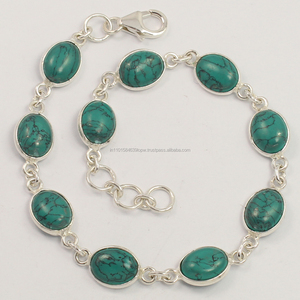 Bleu Turquoise 925 Sterling Silver Gemstone Bracelet Réglable Décembre Pierre De Naissance Bijoux Faits À La Main Cadeau Pour Anniversaire 10 Pierre - Product Image 1