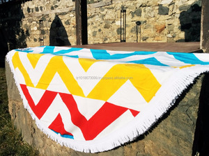 ทำในตุรกี Roundie ผ้าขนหนูชายหาดที่มีพู่จากโรงงาน Roundie ทอและพิมพ์รอบผ้าขนหนูชายหาดคน - Product Image 6