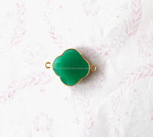 925 plata esterlina verde ónix piedra preciosa encanto chapado en oro hecho a mano trébol forma colgante bisel conector para la fabricación de joyas - Product Image 3