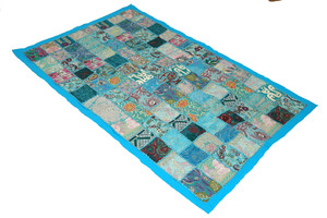 Vintage azul turquesa Sari Patchwork tapices hilo metálico bordado colgante de pared - Product Image 4