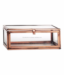 Copper Frame Glass Jewelry Box with Hinged Lid and Transparent Sides for Storage and Display - Product Image 1
