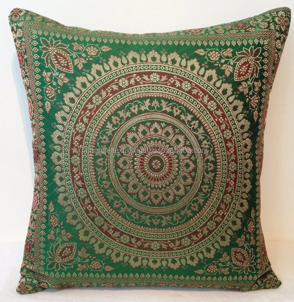 Mandala Cushion Covers Antique Style Banarasi Ethnic Indian 16 "40センチメートルThrowシルク曼荼羅Pillow Cover Pillow Case Throw卸売