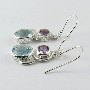 Adorables Pendientes Bohemios con Topacio Azul y Amatista, Plata de Ley 925, Joyería Única para Boda y Compromiso - Product Image 4
